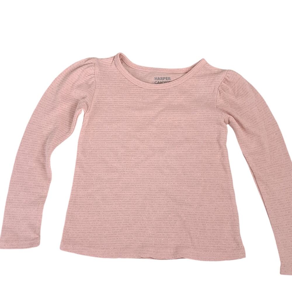 Girls Harper Canyon Puff Long Sleeve Pink Metallic Stripe Top Size 4 NWT